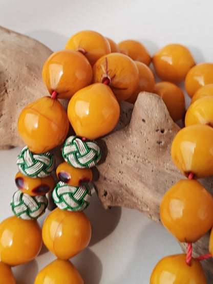 Antique & Rare Yellow & Red Vein Belgian Bakelite Tasbih | 33 Istanbul Shape Beads | Silver 1000 | Egyptian Master | 53g