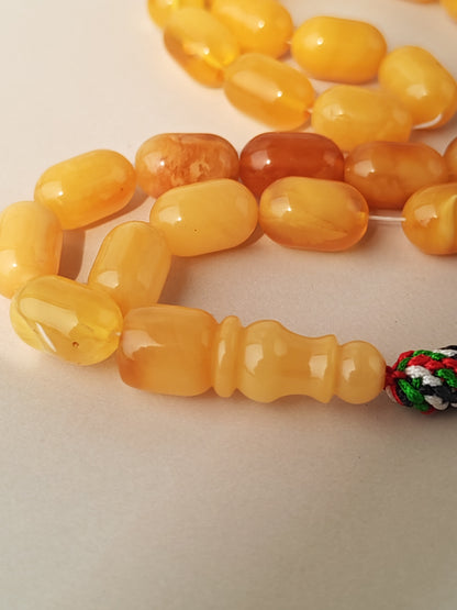 Multi-Color Baltic Amber Tasbih | 33 Micro Barrel Beads | Pocket Size | 20g