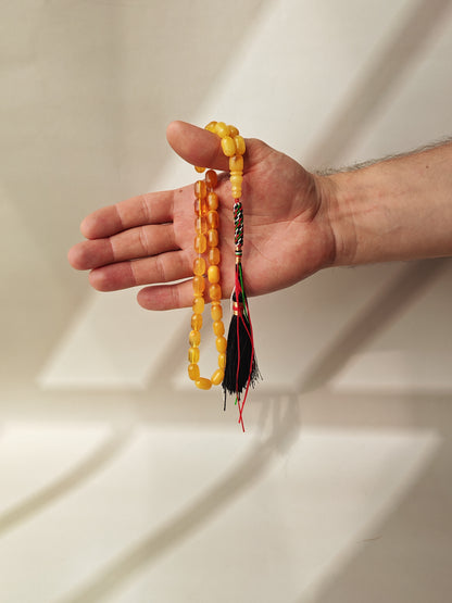 Multi-Color Baltic Amber Tasbih | 33 Micro Barrel Beads | Pocket Size | 20g