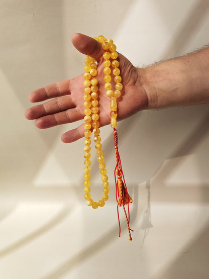 Cloudy Half-Half Baltic Amber Misbah | 66 Beads | Natural Inclusions | Unique Imami