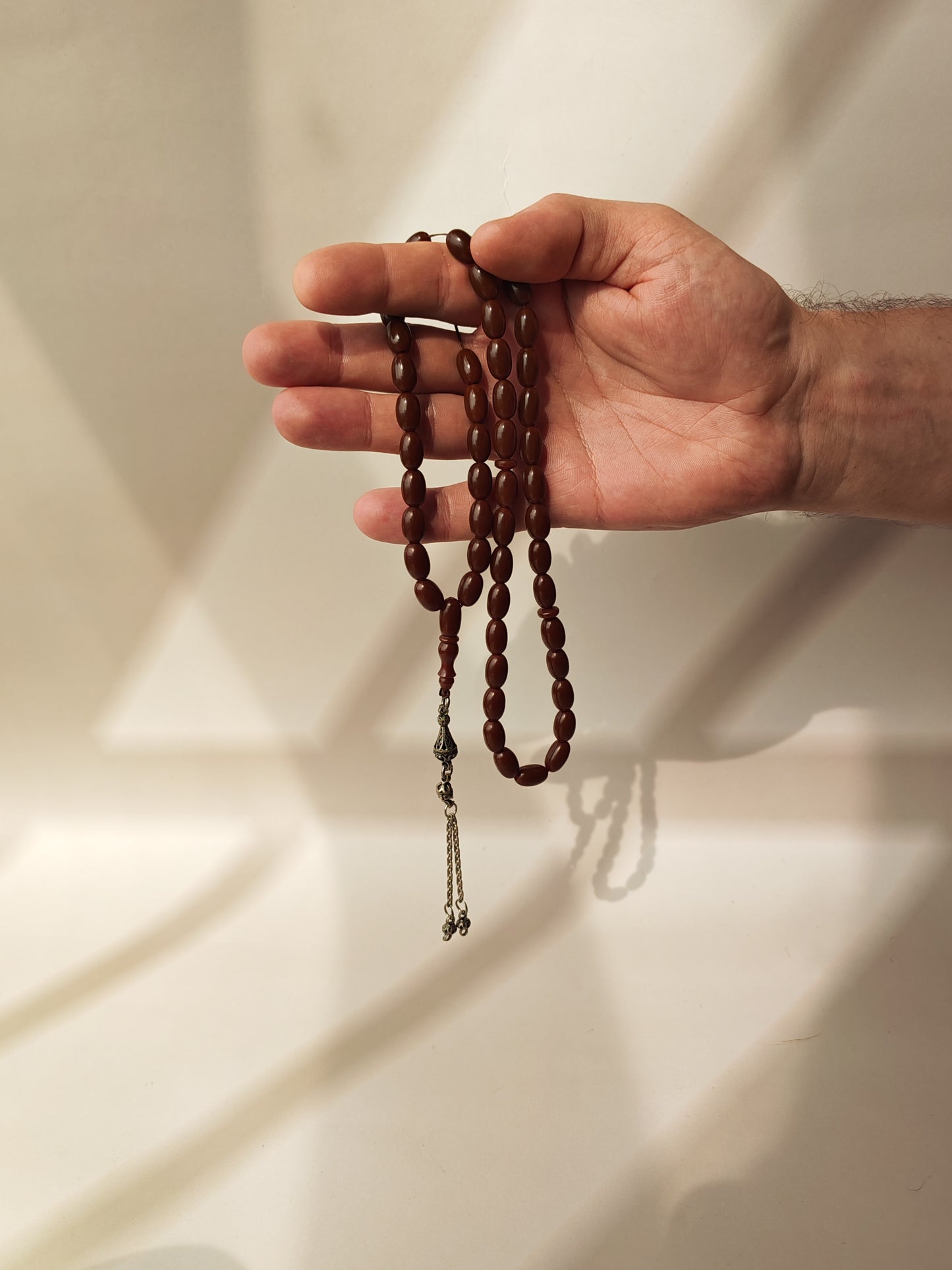 Dark Brown German Bakelite Tasbih | 49 Olive Beads | Antique Egyptian Craft | 30.7g