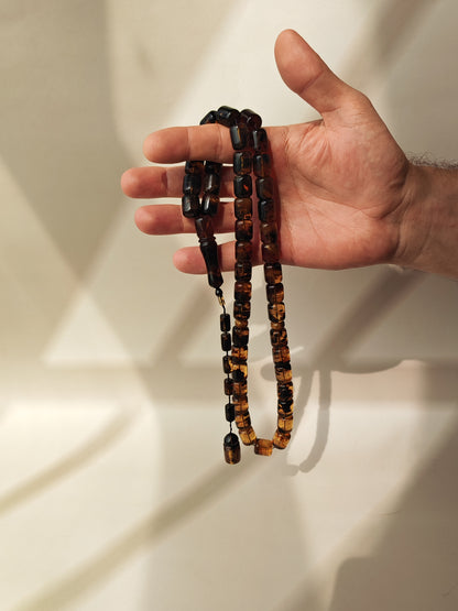 Dominican Blue Amber Tasbih | 45 Barrel Beads | Amber Tassel | 66.5g