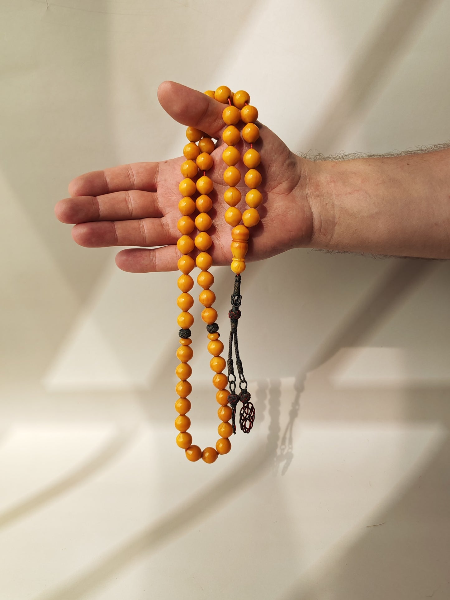 Yellow & Red Vein Belgian Bakelite Tasbih | 55 Istanbul Beads | Silver 1000 | Egyptian Master | 84g