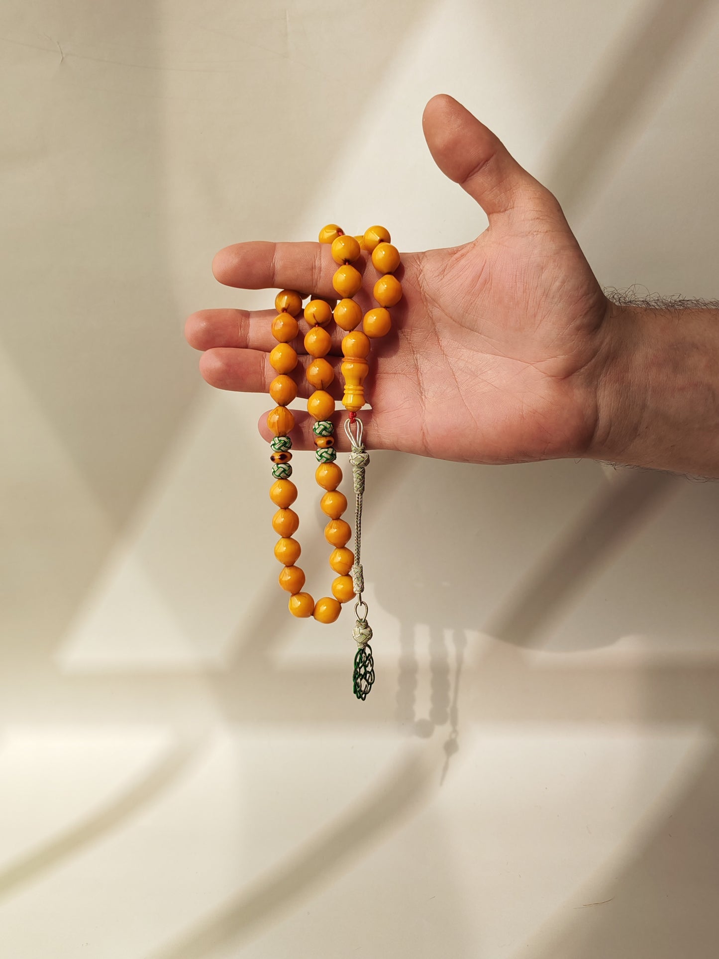Antique & Rare Yellow & Red Vein Belgian Bakelite Tasbih | 33 Istanbul Shape Beads | Silver 1000 | Egyptian Master | 53g