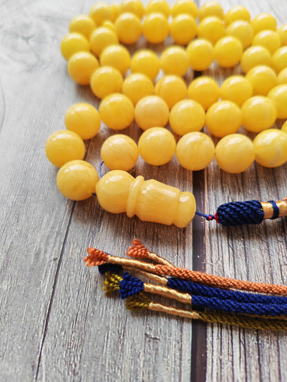 Bold Natural Amber Misbah – 51 Large Beads | Butterscotch & Royal White Pattern | Short Imami