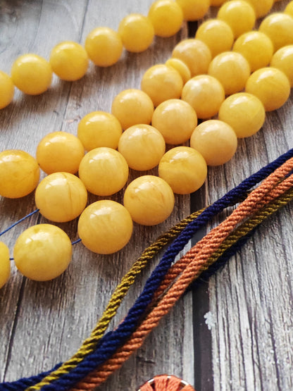Bold Natural Amber Misbah – 51 Large Beads | Butterscotch & Royal White Pattern | Short Imami