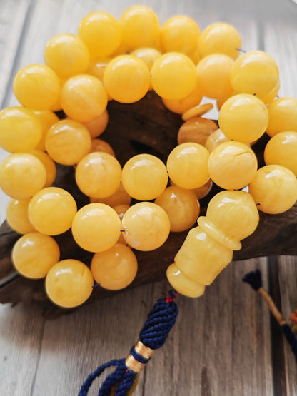 Bold Natural Amber Misbah – 51 Large Beads | Butterscotch & Royal White Pattern | Short Imami