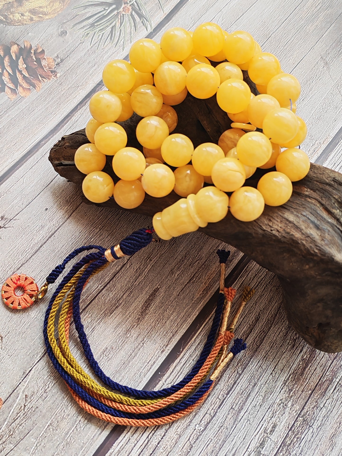 Bold Natural Amber Misbah – 51 Large Beads | Butterscotch & Royal White Pattern | Short Imami