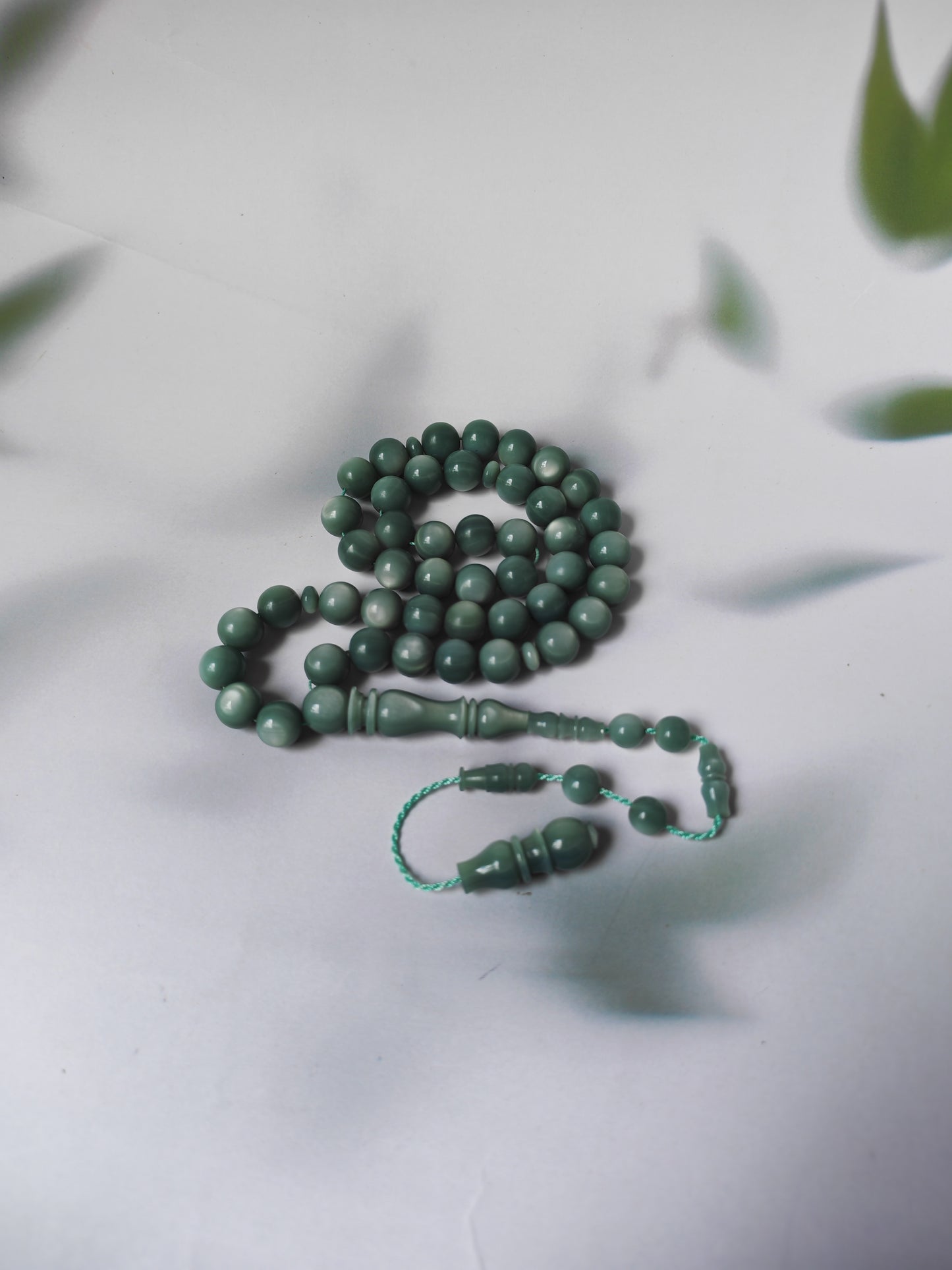 French Galalith Rosary – 45 Beads | Mint & Silver Tone
