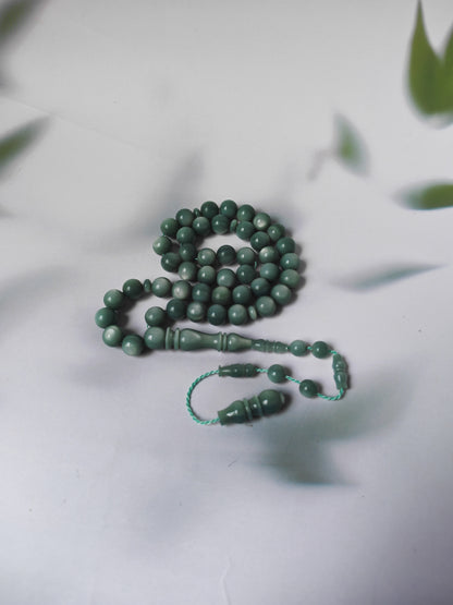 French Galalith Rosary – 45 Beads | Mint & Silver Tone