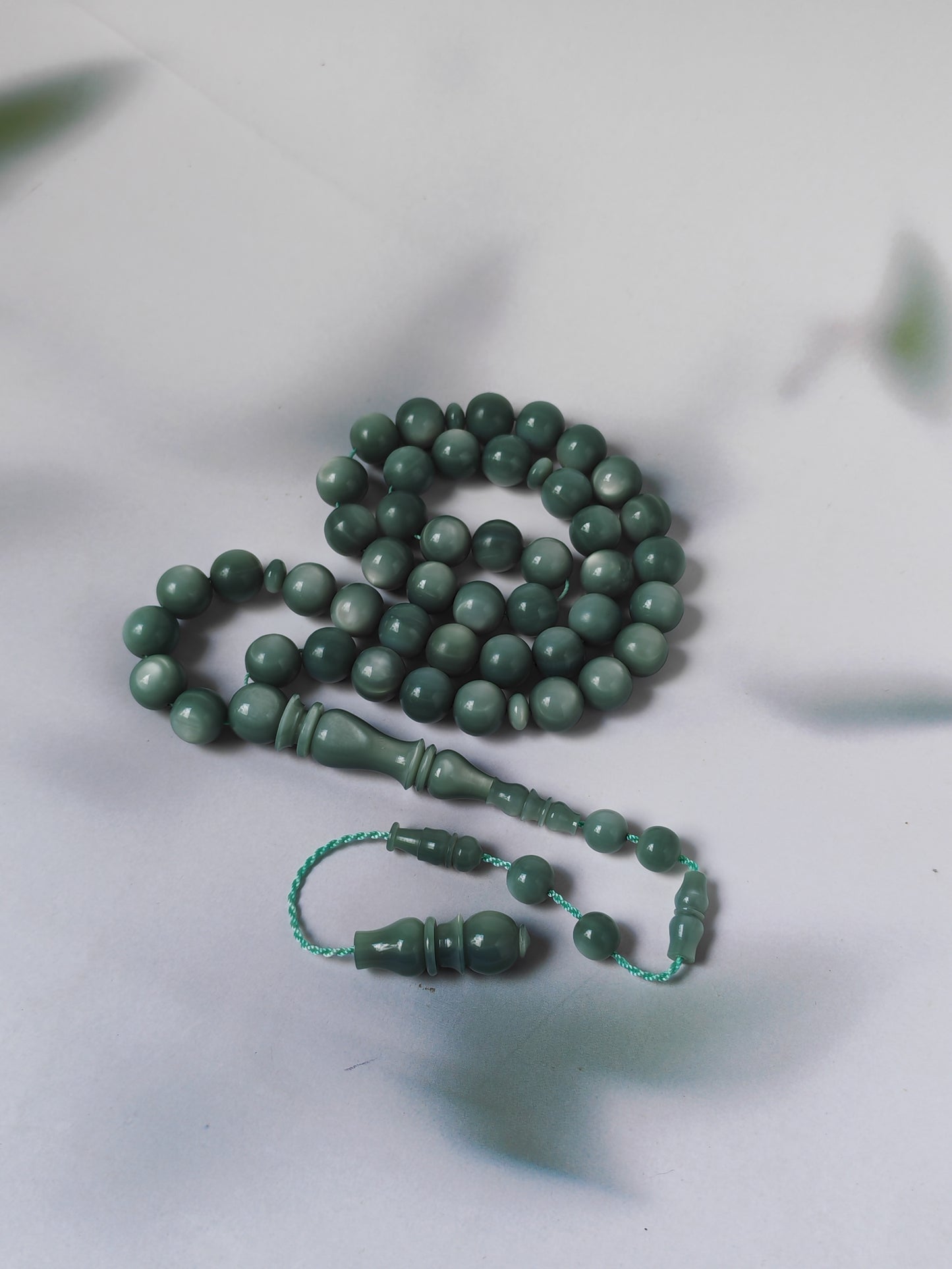 French Galalith Rosary – 45 Beads | Mint & Silver Tone