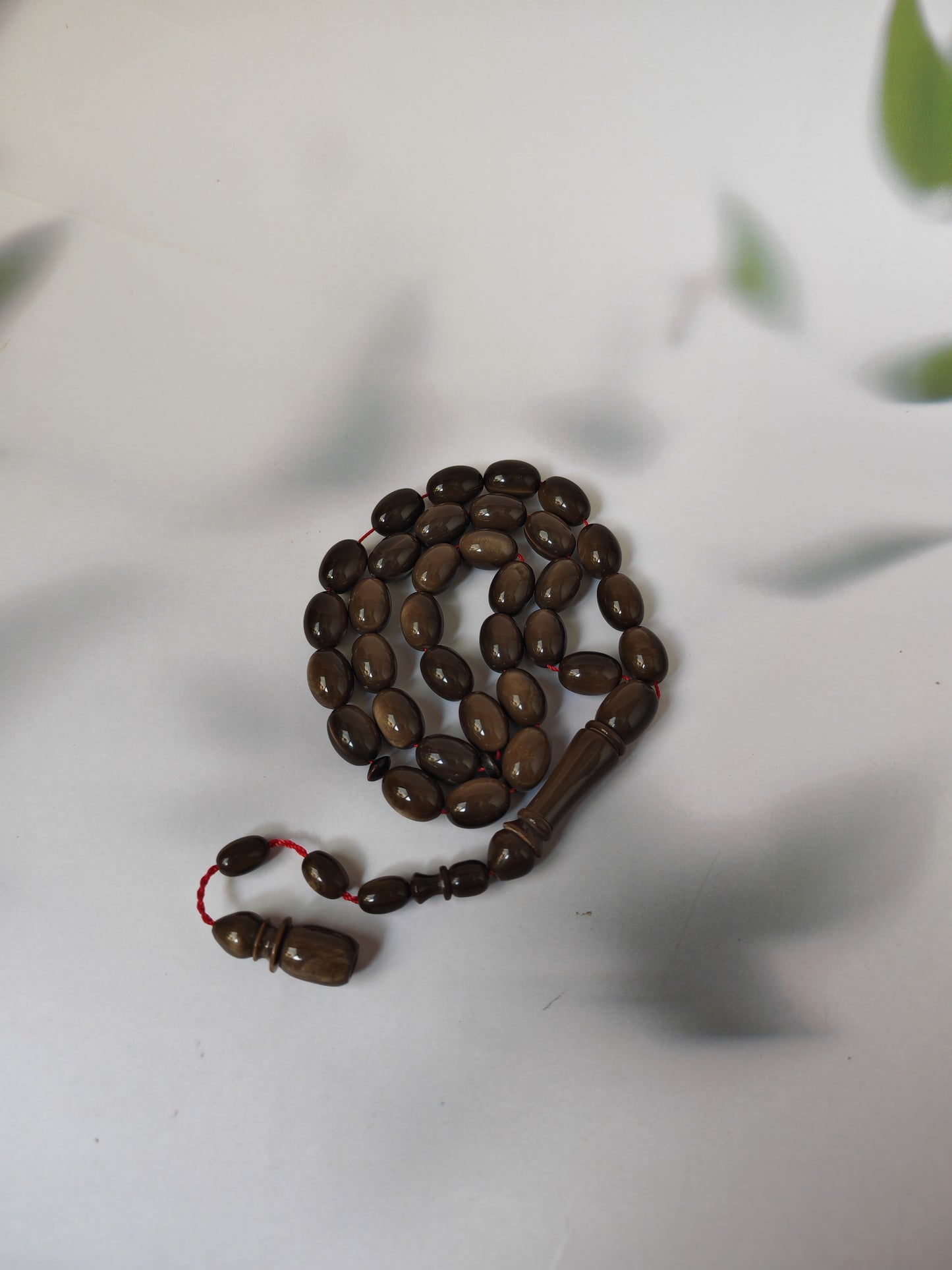 French Galalith Tasbih – 33 Olive Beads | Brown Finish | Good For Daily Use