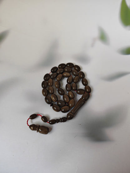 French Galalith Tasbih – 33 Olive Beads | Brown Finish | Good For Daily Use