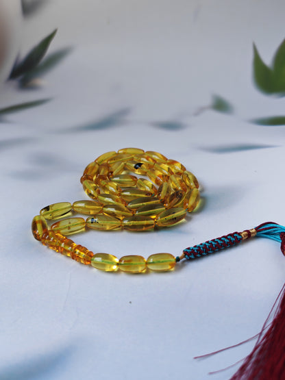 Natural Citron Amber Tasbih – 33 Beads | Citron Amber