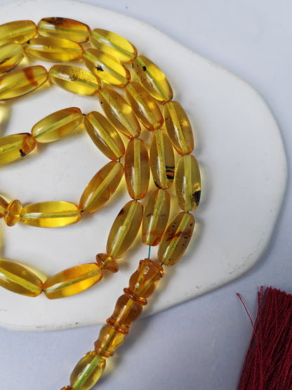 Natural Citron Amber Tasbih – 33 Beads | Citron Amber