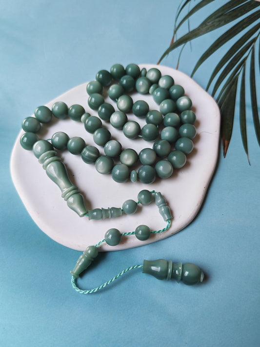 French Galalith Rosary – 45 Beads | Mint & Silver Tone