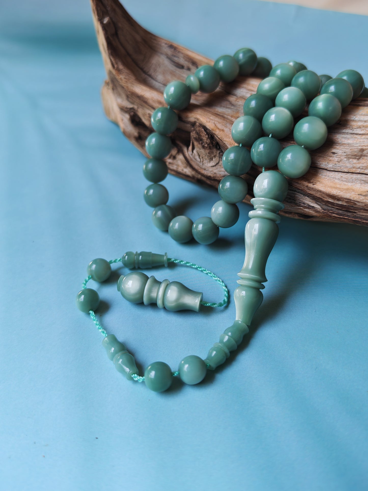 French Galalith Rosary – 45 Beads | Mint & Silver Tone