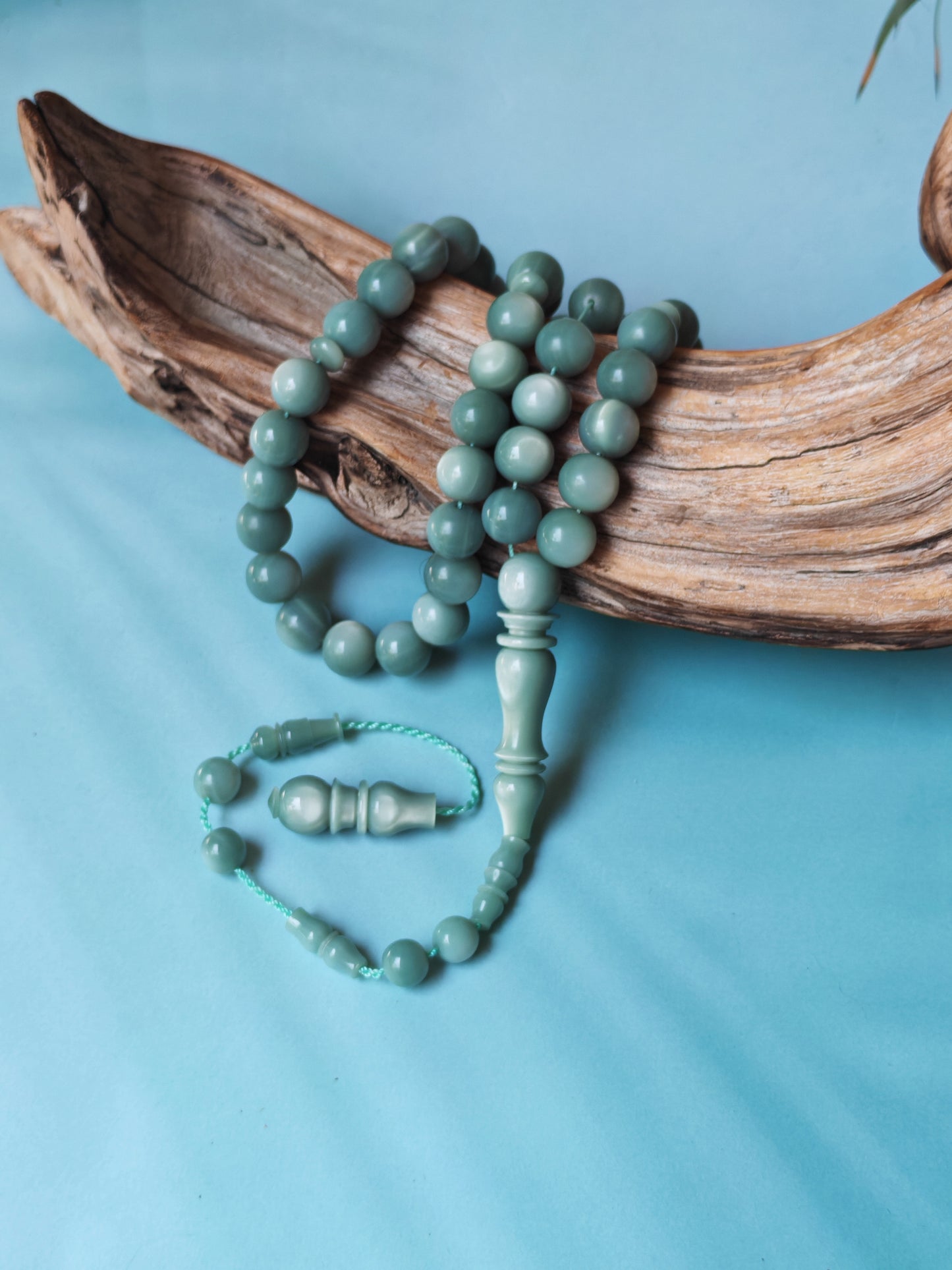 French Galalith Rosary – 45 Beads | Mint & Silver Tone