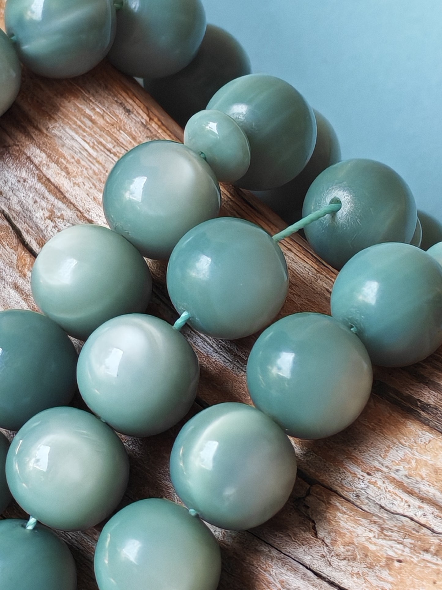 French Galalith Rosary – 45 Beads | Mint & Silver Tone