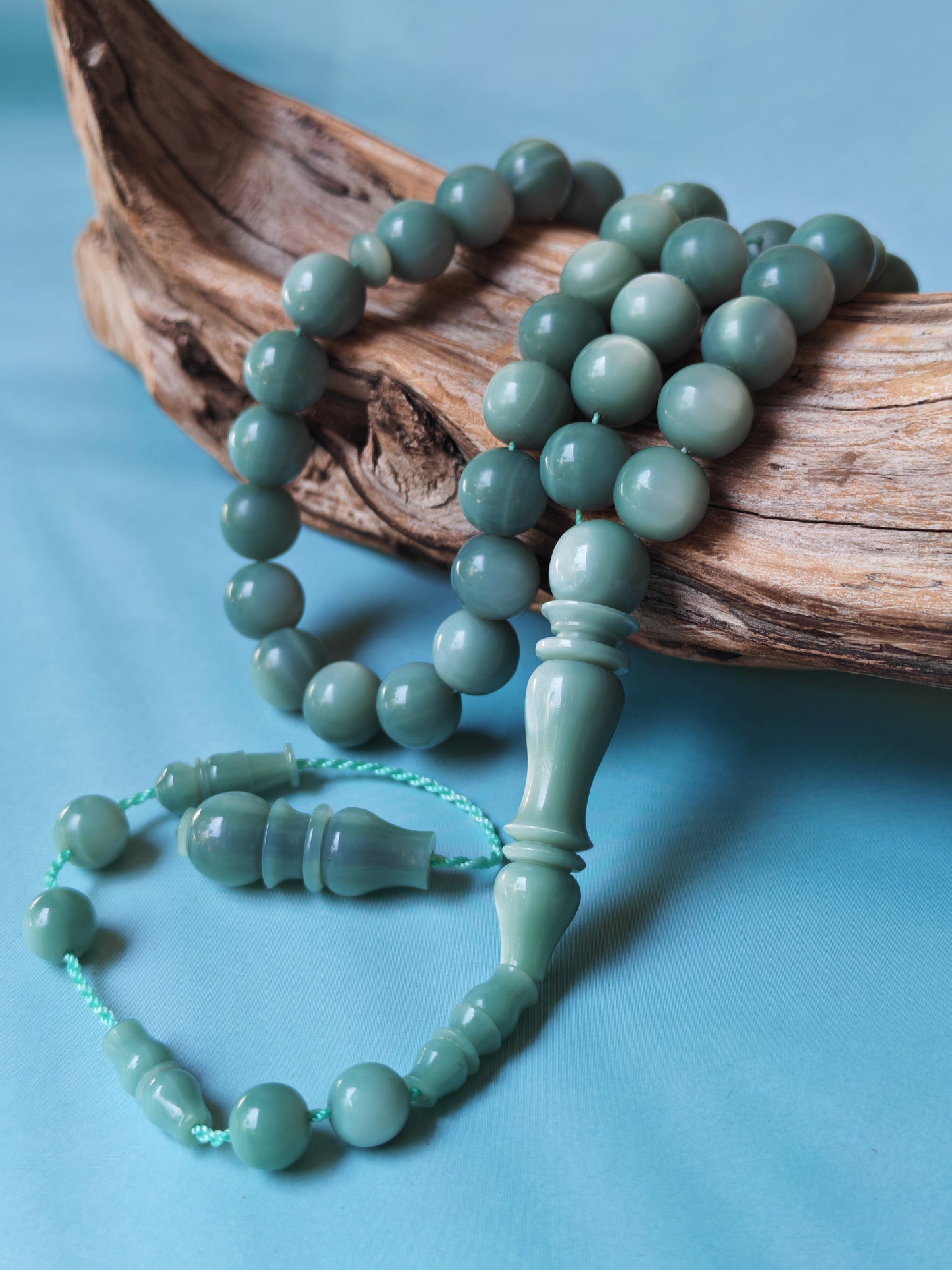 French Galalith Rosary – 45 Beads | Mint & Silver Tone