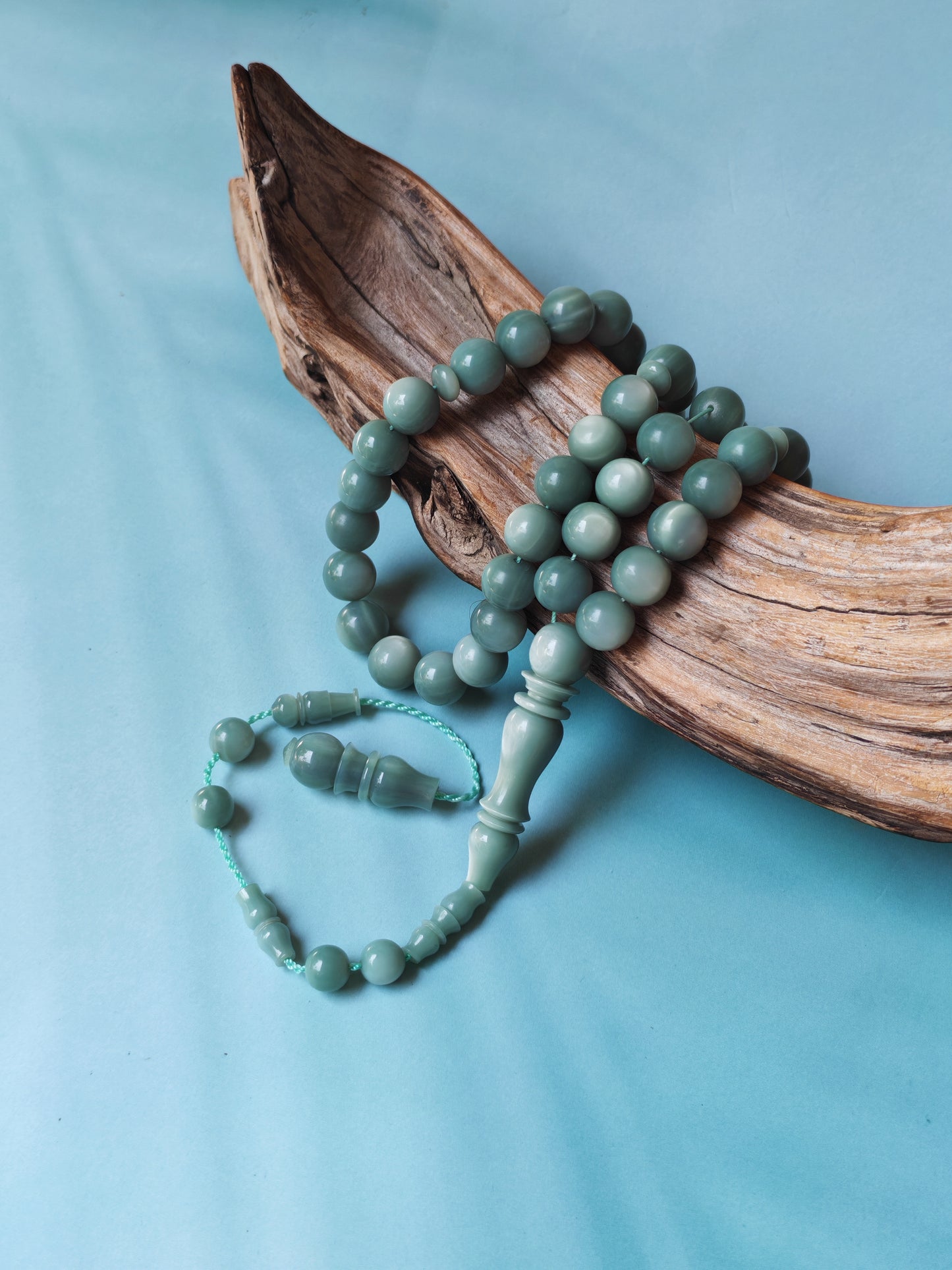French Galalith Rosary – 45 Beads | Mint & Silver Tone
