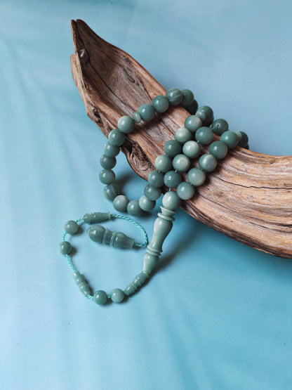 French Galalith Rosary – 45 Beads | Mint & Silver Tone