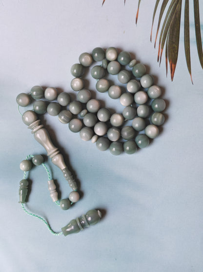 French Galalith Rosary – 45 Beads | Mint & Silver Tone
