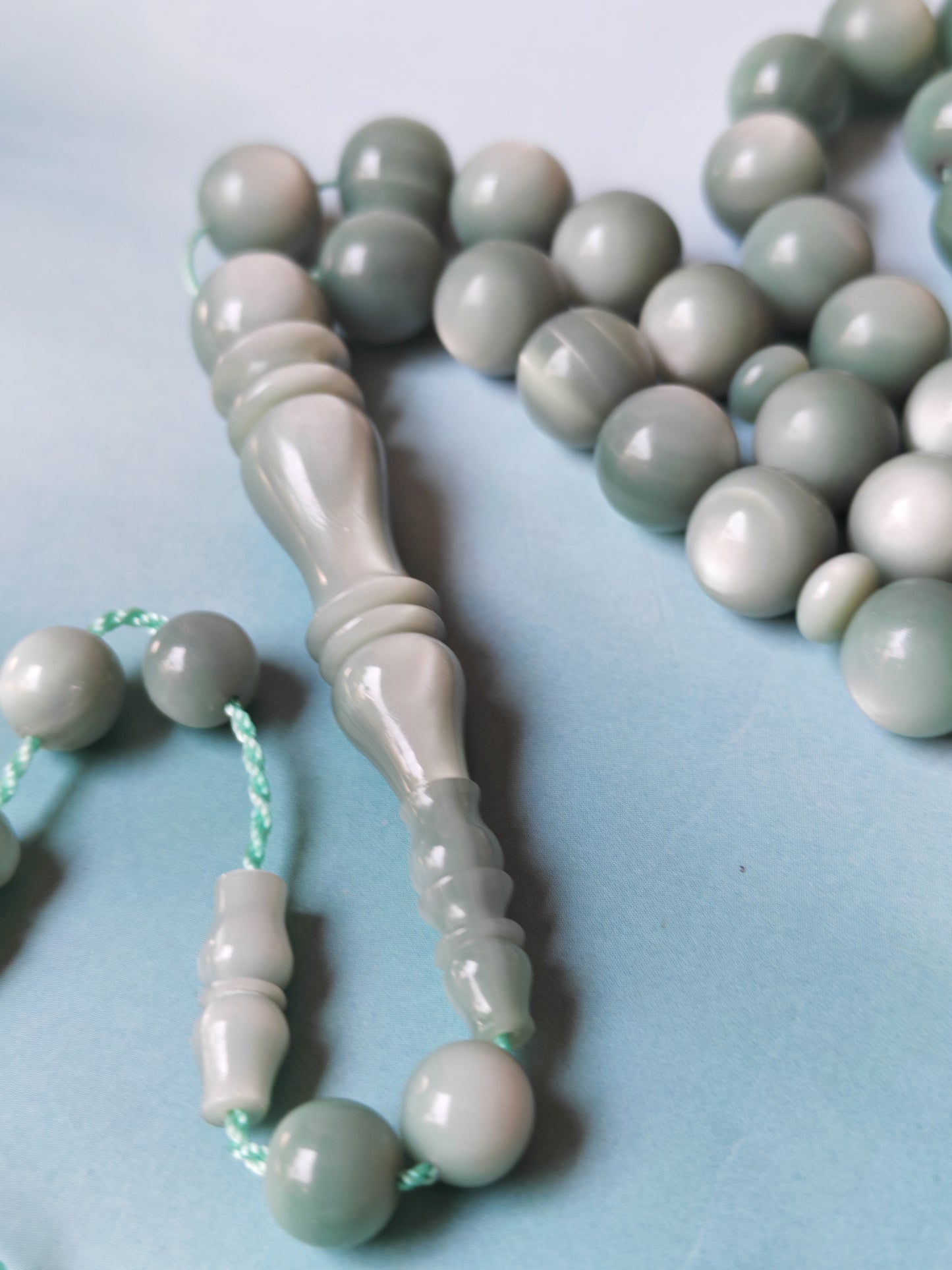 French Galalith Rosary – 45 Beads | Mint & Silver Tone