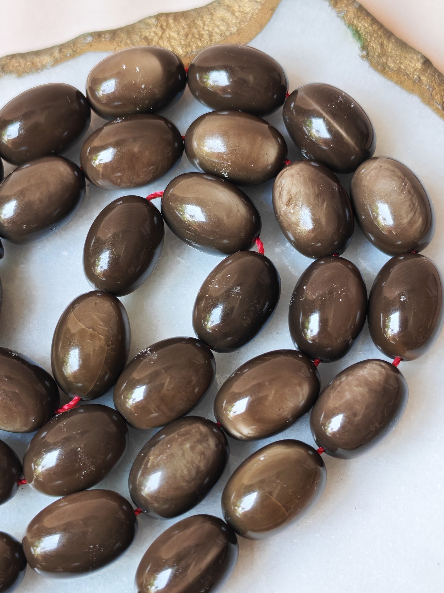 French Galalith Tasbih – 33 Olive Beads | Brown Finish | Good For Daily Use