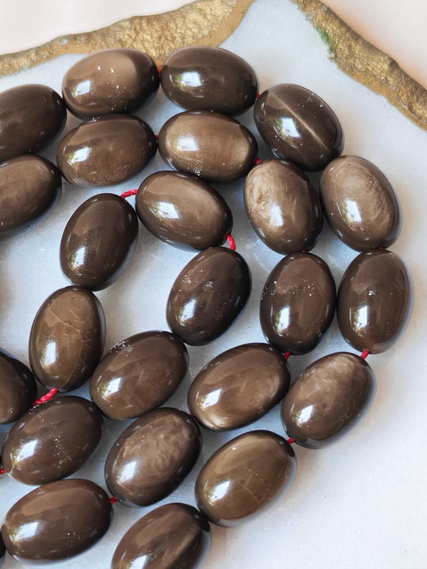 French Galalith Tasbih – 33 Olive Beads | Brown Finish | Good For Daily Use