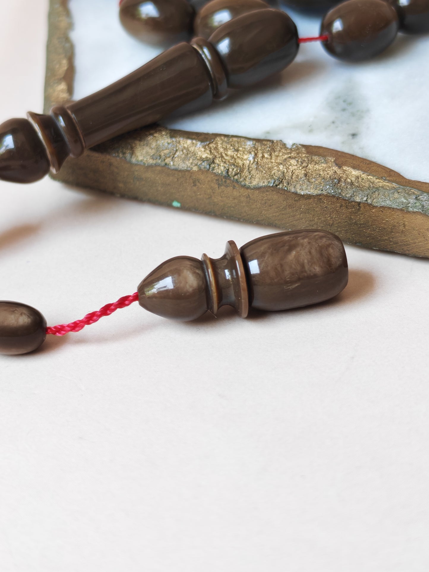 French Galalith Tasbih – 33 Olive Beads | Brown Finish | Good For Daily Use