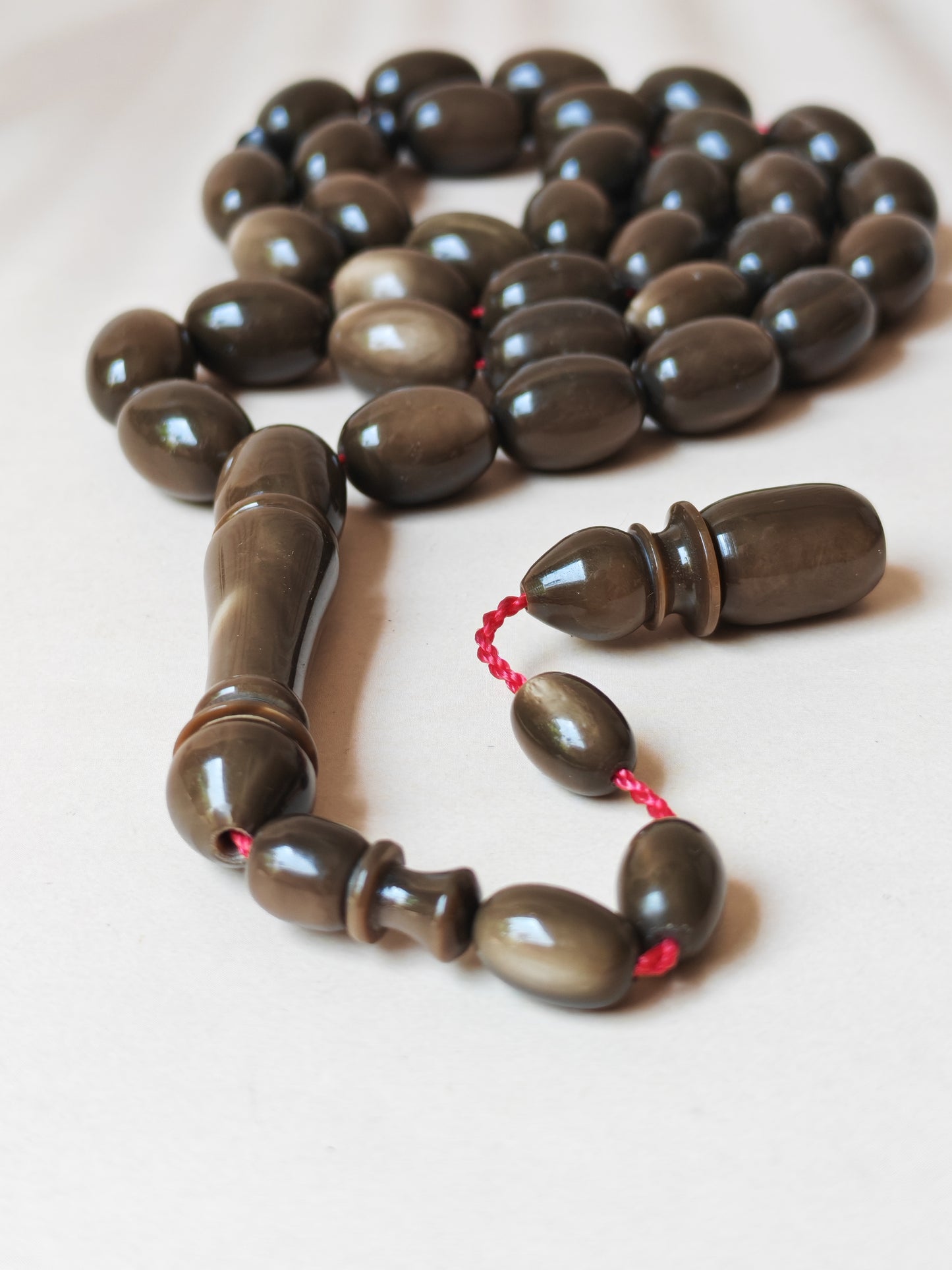 French Galalith Tasbih – 33 Olive Beads | Brown Finish | Good For Daily Use