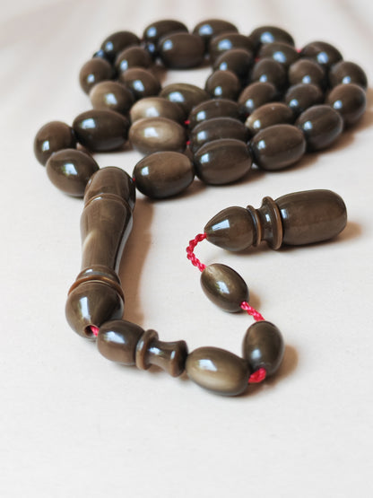 French Galalith Tasbih – 33 Olive Beads | Brown Finish | Good For Daily Use