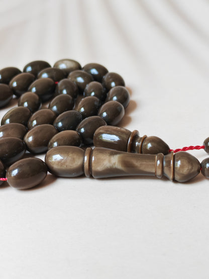 French Galalith Tasbih – 33 Olive Beads | Brown Finish | Good For Daily Use