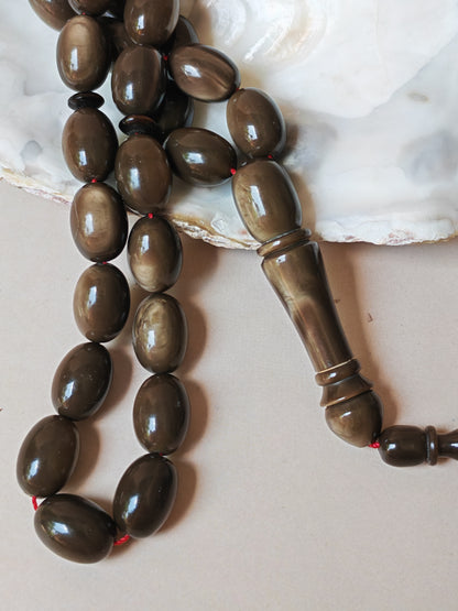 French Galalith Tasbih – 33 Olive Beads | Brown Finish | Good For Daily Use