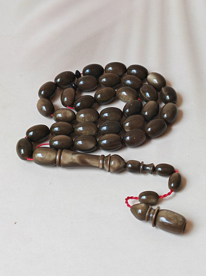 French Galalith Tasbih – 33 Olive Beads | Brown Finish | Good For Daily Use