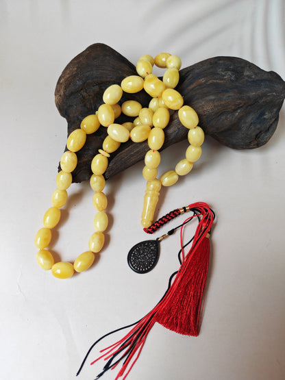 Natural Baltic Amber Misbah – 45 Pigeon Egg Beads | Butterscotch Colour