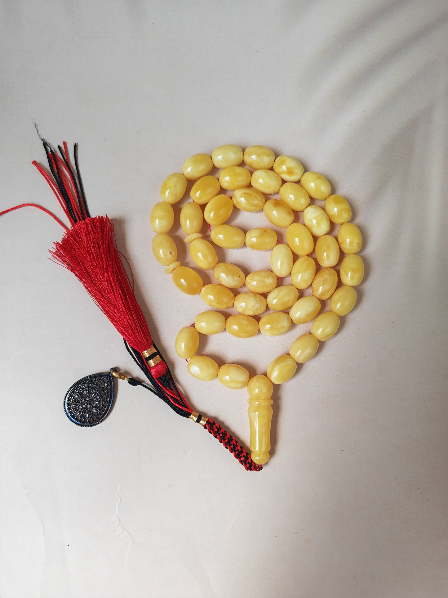Natural Baltic Amber Misbah – 45 Pigeon Egg Beads | Butterscotch Colour