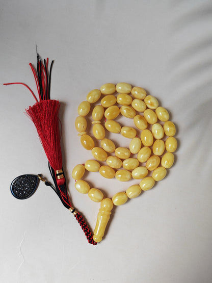Natural Baltic Amber Misbah – 45 Pigeon Egg Beads | Butterscotch Colour