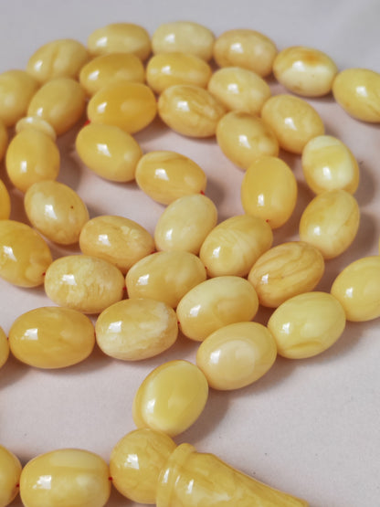 Natural Baltic Amber Misbah – 45 Pigeon Egg Beads | Butterscotch Colour