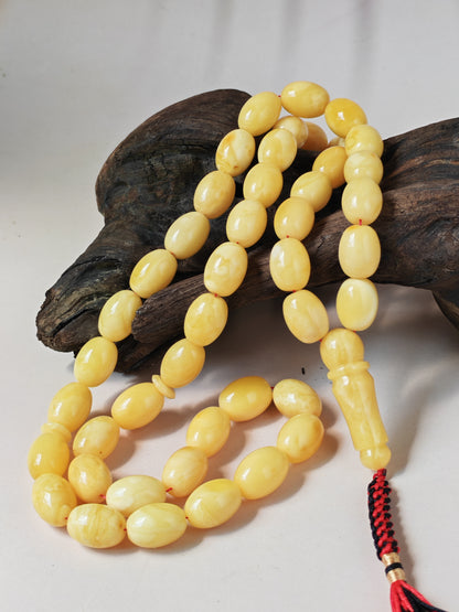 Natural Baltic Amber Misbah – 45 Pigeon Egg Beads | Butterscotch Colour