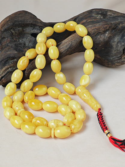Natural Baltic Amber Misbah – 45 Pigeon Egg Beads | Butterscotch Colour