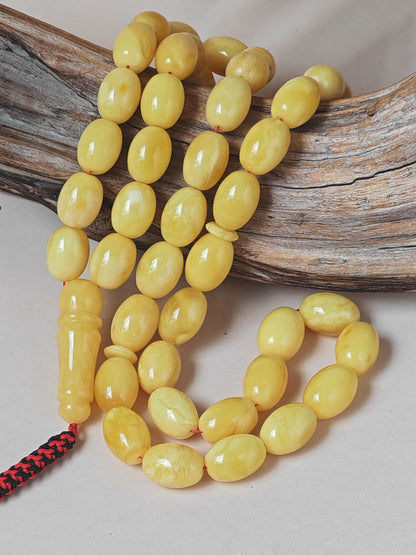 Natural Baltic Amber Misbah – 45 Pigeon Egg Beads | Butterscotch Colour