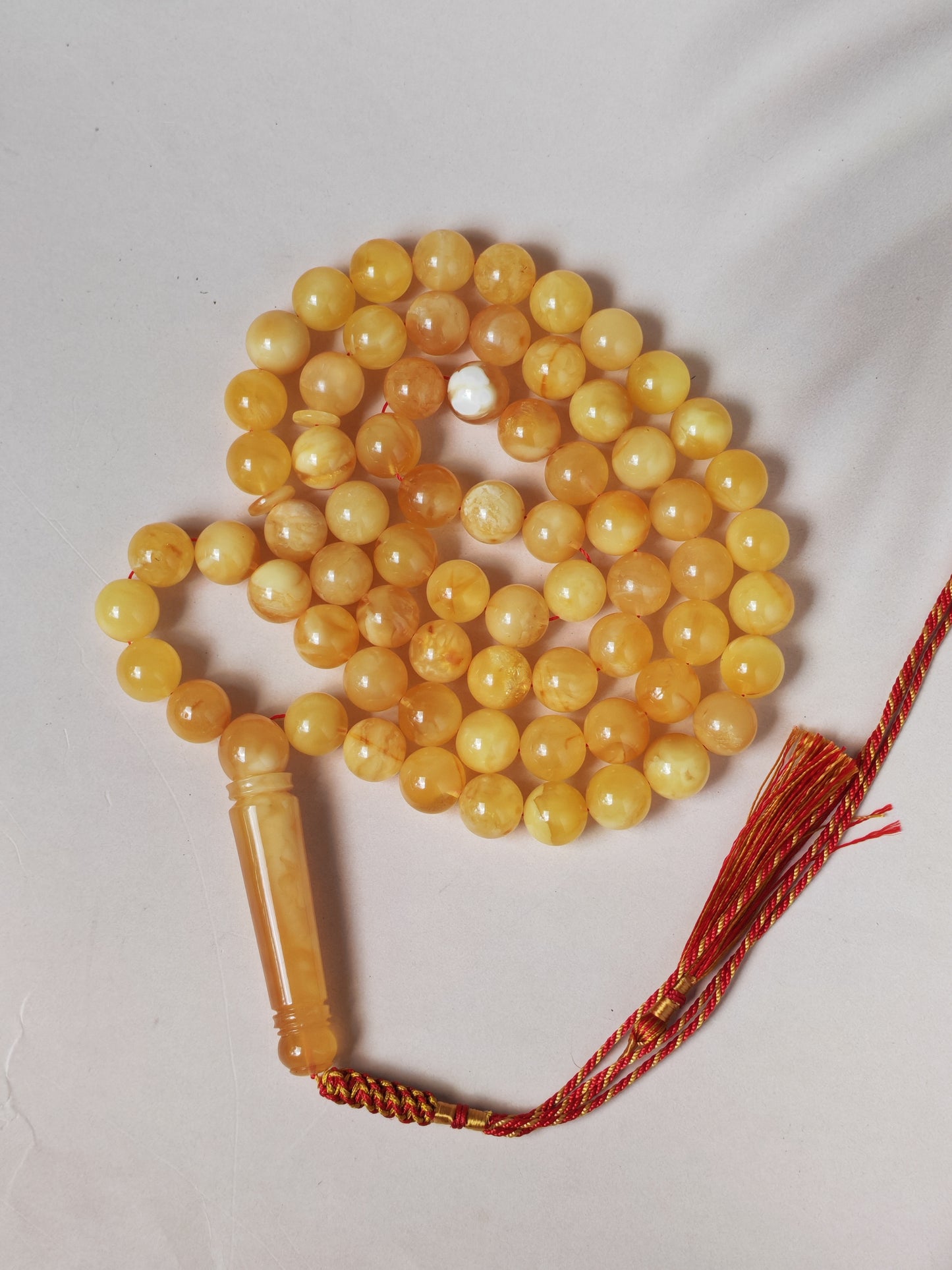 Natural Baltic Amber Misbah – 69 Beads | 11.5–12mm | Exceptional Half - Half Long Imami