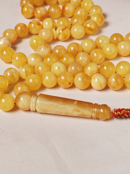 Natural Baltic Amber Misbah – 69 Beads | 11.5–12mm | Exceptional Half - Half Long Imami