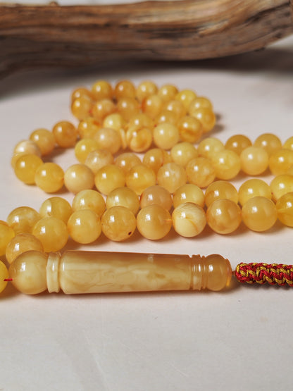 Natural Baltic Amber Misbah – 69 Beads | 11.5–12mm | Exceptional Half - Half Long Imami