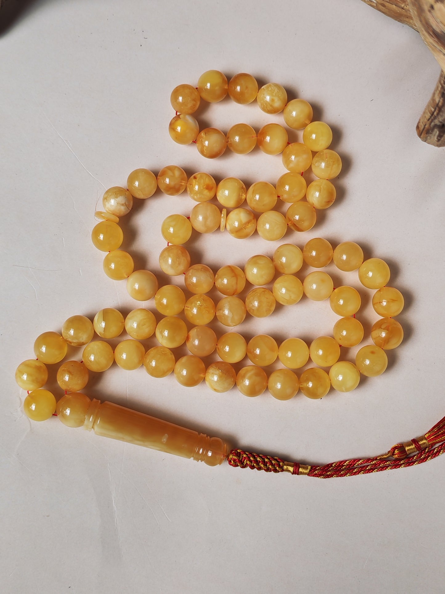 Natural Baltic Amber Misbah – 69 Beads | 11.5–12mm | Exceptional Half - Half Long Imami
