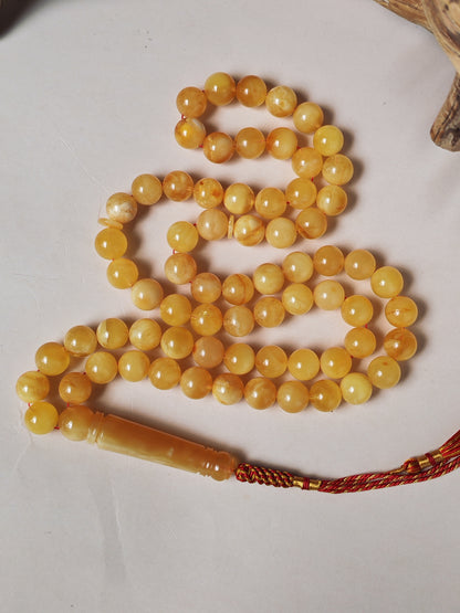 Natural Baltic Amber Misbah – 69 Beads | 11.5–12mm | Exceptional Half - Half Long Imami