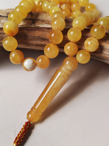 Natural Baltic Amber Misbah – 69 Beads | 11.5–12mm | Exceptional Half - Half Long Imami