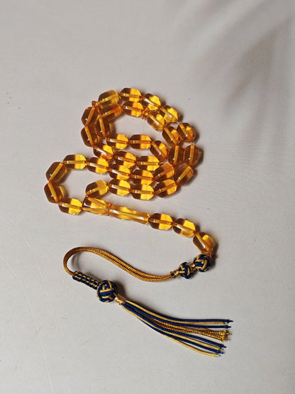 Micro Citron Baltic Amber Tasbih – 33+3 Barrel Beads | Lightweight Daily Use